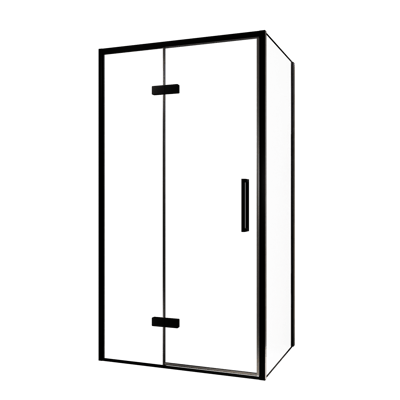 Balmani Senses Design douchehoek met linkse draaideur en vaste zijwand, 100 x 100 cm, Helder glas, Zwarte profielen