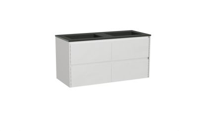 Storke Seda hängendes Möbelstück Set: 120 x 52 cm, Weiß matt, mit Scuro Doppelwaschtisch, Quarz Schwarz matt