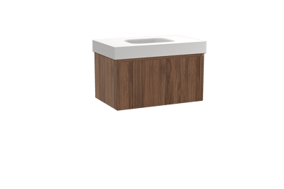 Balmani Fila meuble salle de bains suspendu 90 x 55 cm noyer avec Arcato plan simple en solid surface blanc mat, Nervure droite symétrique verticale