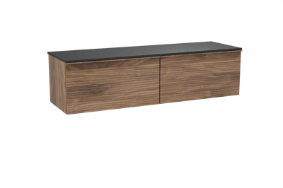 Balmani Forma meuble salle de bains suspendu 180 x 55 cm noyer américain avec Stretto tablette simple ou double en granit noir, Nervure droite symétrique horizontale