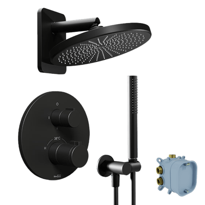 Hansgrohe Dusch-Set Schwarz Matt – Regendusche, Thermostat & Handbrause Im Komplettpaket