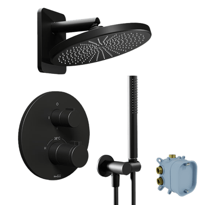 Blaufoss Smartbox Round colonne de douche encastrée robinet thermostatique avec douche de tête ronde 25 cm Noir Mat