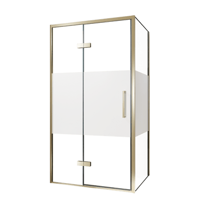 Balmani Senses Design douchehoek met linkse draaideur en vaste zijwand, 100 x 80 cm, Helder glas met matte strook, Brushed Champagne Gold profielen