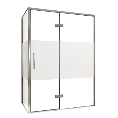 Balmani Senses Design douchehoek met rechtse draaideur en vaste zijwand, 140 x 80 cm, Helder glas met matte strook, Chroom profielen