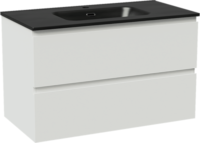 Linie Lado meuble salle de bains suspendu 90 x 46 cm blanc mat avec Baro plan simple en porcelaine noir mat