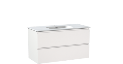 Linie Lado hängendes Möbelstück Set: 100 x 46 cm, Weiß matt, mit Baro Einzelwaschtisch, Porzellan Weiß glänzend
