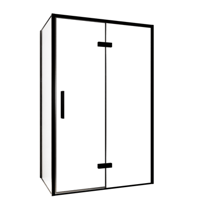 Balmani Senses Design douchehoek met rechtse draaideur en vaste zijwand, 120 x 90 cm, Helder glas, Zwarte profielen