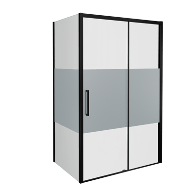 Balmani Senses Design douche d'angle avec porte coulissante à droite et paroi latérale fixe, 120 x 80 cm, Verre transparent avec bande mate, Profil Noir mat