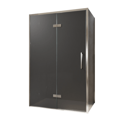 Balmani Senses Design Eckdusche: Drehtür (Links) mit fixierte Seitenwand, 120 x 90 cm, Rauchglas, Profil Chrom