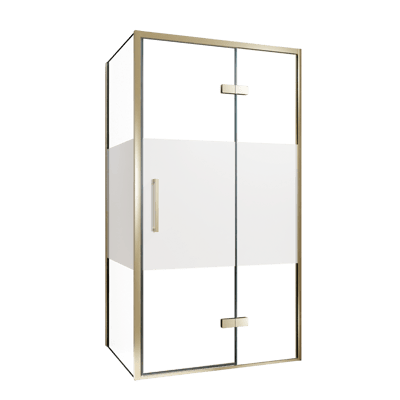 Balmani Senses Design douchehoek met rechtse draaideur en vaste zijwand, 100 x 80 cm, Helder glas met matte strook, Brushed Champagne Gold profielen