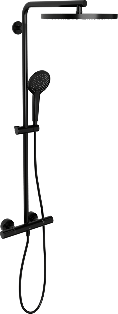Blaufoss Nola 300 Regendusche Duschsystem mit Thermostatbatterie: Wandmontage, Schwarz Matt