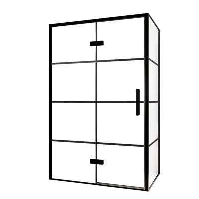 Balmani Senses Design douchehoek met linkse draaideur en vaste zijwand, 120 x 80 cm, Lined, Zwarte profielen