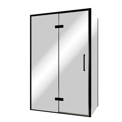 Balmani Senses Design Eckdusche: Drehtür (Links) mit fixierte Seitenwand, 120 x 80 cm, Reflex-Spiegelglas, Profil Schwarz