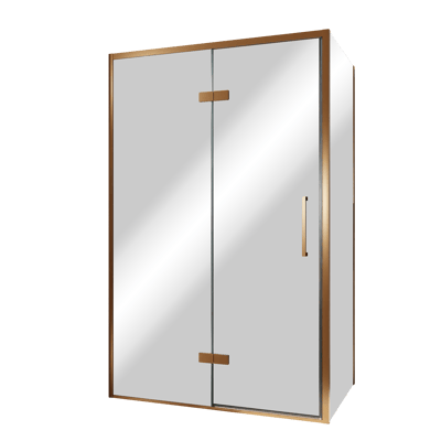 Balmani Senses Design douche en coin avec porte pivotante à gauche et paroi latérale fixe, 120 x 80 cm, Miroir Reflex, Profil Brushed Rosegold
