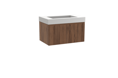 Balmani Fila hängendes Möbelstück Set: 90 x 55 cm, Nussbaum, mit Modus Einzelwaschtisch, Solid Surface, Weiß matt, Vertikale symmetrische gerade Rippe