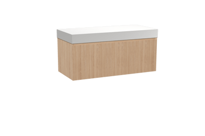 Balmani Fila meuble salle de bains suspendu 120 x 55 cm chêne naturel avec Dominus tablette simple ou double en solid surface blanc mat, Nervure droite symétrique verticale