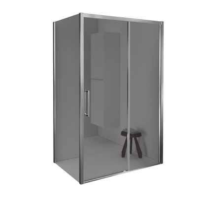 Balmani Senses Design douche d'angle avec porte coulissante à droite et paroi latérale fixe, 120 x 80 cm, Verre miroir reflex, Profil Chrome brillant