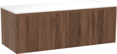 Balmani Fila meuble salle de bains suspendu 135 x 55 cm noyer avec Stretto tablette simple ou double en solid surface blanc mat, Nervure droite symétrique verticale