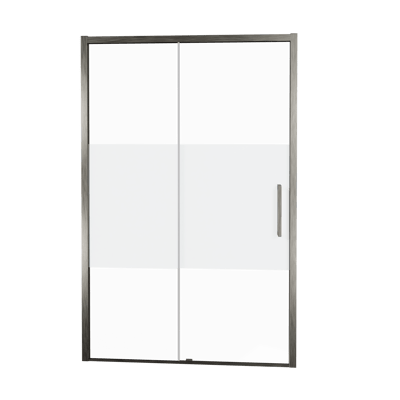 Balmani Senses Design douche schuifdeur links 120 cm x 210 cm Helder glas met matte strook glas, Brushed GunMetal profielen