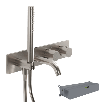 Blaufoss Round inbouw badkraan thermostatisch met handdouche Brushed Coolmetal incl. inbouwelement