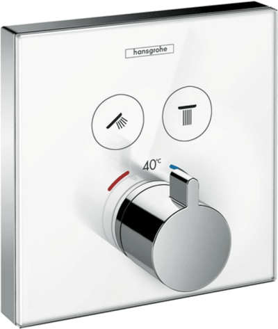 Hansgrohe Showerselect Glass Thermostat-Duscharmatur: Unterputz, für 2 Verbraucher, Chrom und Weiß glänzend