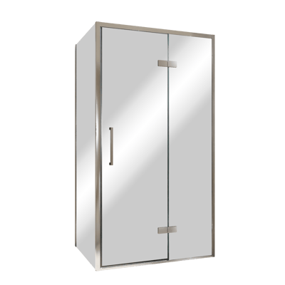 Balmani Senses Design douche en coin avec porte pivotante à droite et paroi latérale fixe, 100 x 80 cm, Miroir Reflex, Profil chrome