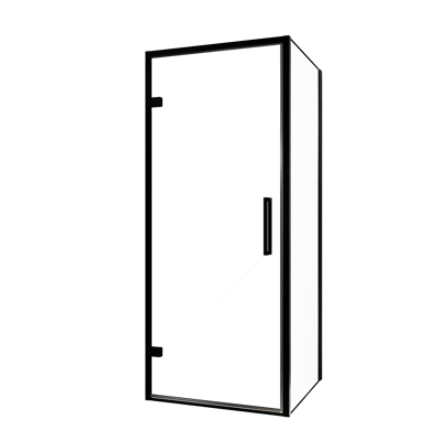 Balmani Senses Design douchehoek met linkse draaideur en vaste zijwand, 90 x 70 cm, Helder glas, Zwarte profielen