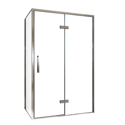Balmani Senses Design douchehoek met rechtse draaideur en vaste zijwand, 120 x 90 cm, Helder glas, Chroom profielen