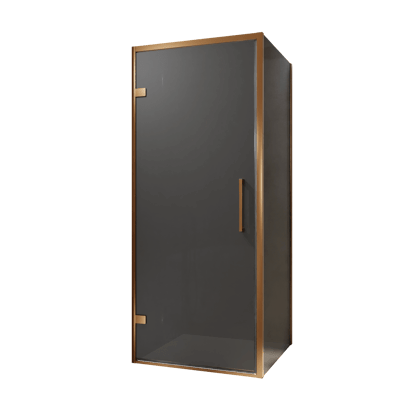 Balmani Senses Design douchehoek met linkse draaideur en vaste zijwand, 90 x 90 cm, Rookglas, Brushed Rosegold profielen