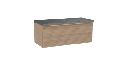 Balmani Forma zwevend badkamermeubel 120 x 55 cm natuur eik met Rock enkel tablet in graniet zwart, Horizontale symmetrische rechte ribbel