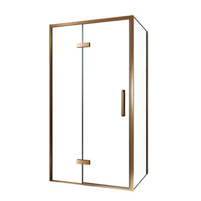 Balmani Senses Design douchehoek met linkse draaideur en vaste zijwand, 100 x 100 cm, Helder glas, Brushed Rosegold profielen