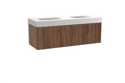 Balmani Fila meuble salle de bains suspendu 150 x 55 cm noyer avec Arcato double vasque en solid surface blanc mat, Nervure droite symétrique verticale