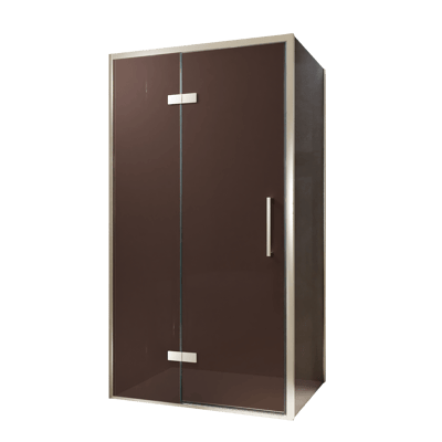 Balmani Senses Design douche en coin avec porte pivotante à gauche et paroi latérale fixe, 100 x 80 cm, Bronze, Profil Brushed CoolMetal