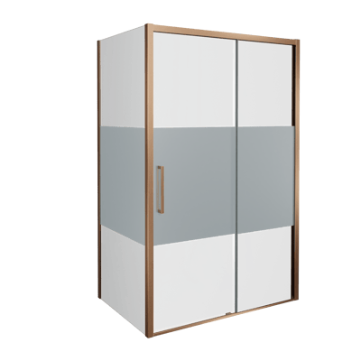 Balmani Senses Design douche d'angle avec porte coulissante à droite et paroi latérale fixe, 120 x 80 cm, Verre transparent avec bande mate, Profil Brushed Rosegold