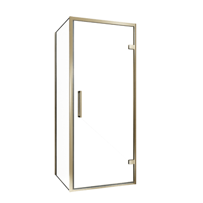 Balmani Senses Design douchehoek met rechtse draaideur en vaste zijwand, 90 x 70 cm, Helder glas, Brushed Champagne Gold profielen