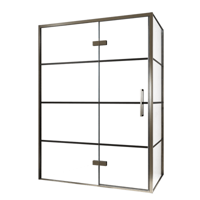 Balmani Senses Design Eckdusche: Drehtür (Links) mit fixierte Seitenwand, 140 x 100 cm, Lined, Profil Brushed GunMetal