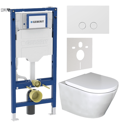 Luca Varess Calibro hangtoilet glanzend wit randloos met Geberit UP320 Systemfix inbouwreservoir en bedieningspaneel