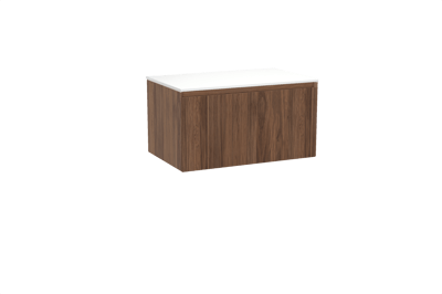 Balmani Fila meuble salle de bains suspendu 90 x 55 cm noyer avec Stretto tablette simple en solid surface blanc mat, Nervure droite symétrique verticale