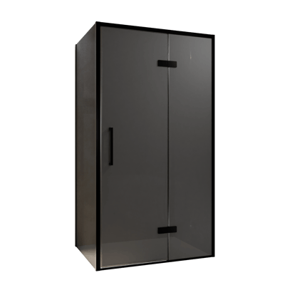 Balmani Senses Design douchehoek met rechtse draaideur en vaste zijwand, 100 x 80 cm, Rookglas, Zwarte profielen