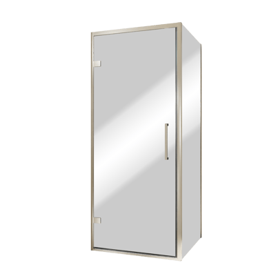 Balmani Senses Design douche en coin avec porte pivotante à gauche et paroi latérale fixe, 90 x 100 cm, Miroir Reflex, Profil Brushed CoolMetal