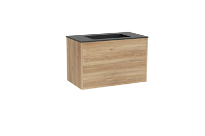 Storke Seda hängendes Möbelstück Set: 95 x 52 cm, Rohe Eiche, mit Scuro Einzelwaschtisch, Quarz Schwarz matt