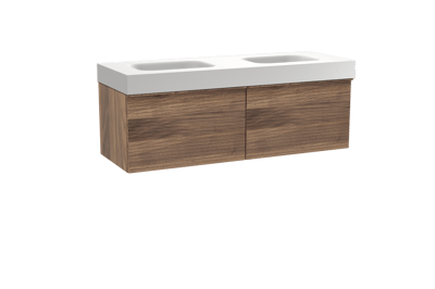 Balmani Forma meuble salle de bains suspendu 150 x 55 cm noyer américain avec Arcato double vasque en solid surface blanc mat, Nervure droite symétrique horizontale