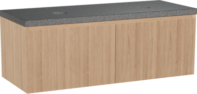 Balmani Fila meuble salle de bains suspendu 135 x 55 cm chêne naturel avec Rock tablette double en granit noir, Nervure gauche symétrique verticale