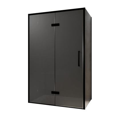 Balmani Senses Design Eckdusche: Drehtür (Links) mit fixierte Seitenwand, 120 x 80 cm, Rauchglas, Profil Schwarz