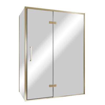 Balmani Senses Design douche en coin avec porte pivotante à droite et paroi latérale fixe, 140 x 90 cm, Miroir Reflex, Profil Brushed Champagne Gold