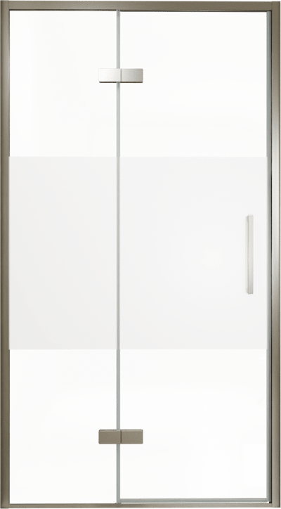 Balmani Senses Design Dusche Drehtür, Links, 120 cm x 210 cm, Klarglas mit mattiertem Streifen, Profil Brushed GunMetal