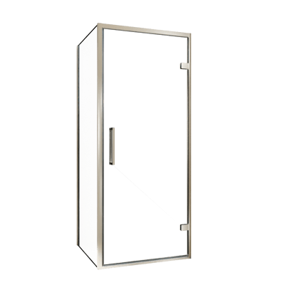 Balmani Senses Design douchehoek met rechtse draaideur en vaste zijwand, 90 x 70 cm, Helder glas, Brushed CoolMetal profielen