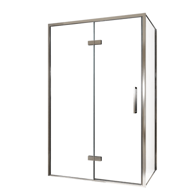 Balmani Senses Design douche en coin avec porte pivotante à gauche et paroi latérale fixe, 120 x 90 cm, Verre transparent, Profil chrome