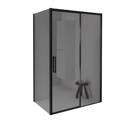 Balmani Senses Design douche d'angle avec porte coulissante à droite et paroi latérale fixe, 140 x 80 cm, Verre miroir reflex, Profil Noir mat