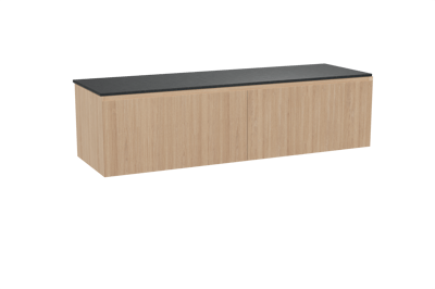 Balmani Fila hängendes Möbelstück Set: 180 x 55 cm, Naturbelassene Eiche, mit Stretto Einzel- oder Doppel Waschtischplatte, Granit, Schwarzes Granit, Vertikale symmetrische gerade Rippe